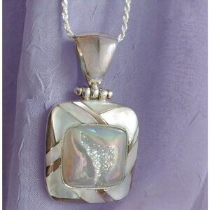 Iridescent Druzy Pendant Necklace 20" (8A) Drusy Solid Sterling with chain